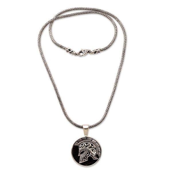 Alternate image for Sterling Silver Helmet Pendant Necklace from Indonesia Hayam Wuruk Helmet