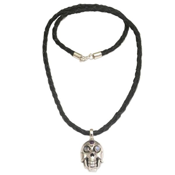Alternate image for Rainbow Moonstone and Amethyst Skull Necklace from Indonesia Deadly Charm