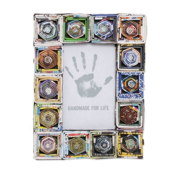 Alternate image for Artisan Crafted 3x5 Recycled Paper Frame Geometric Motifs Hexagonal Squares