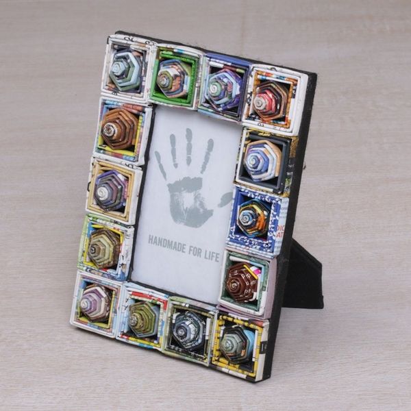 Alternate image for Artisan Crafted 3x5 Recycled Paper Frame Geometric Motifs Hexagonal Squares