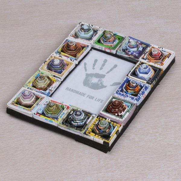 Alternate image for Artisan Crafted 3x5 Recycled Paper Frame Geometric Motifs Hexagonal Squares