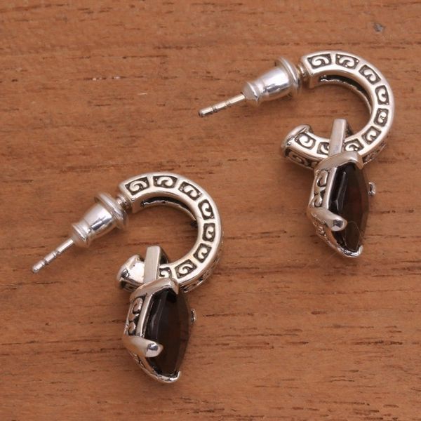Alternate image for Garnet and Sterling Silver Dangle Earrings from Bali Buddha Hoops