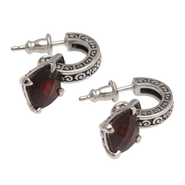 Alternate image for Garnet and Sterling Silver Dangle Earrings from Bali Buddha Hoops