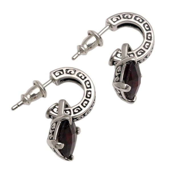 Alternate image for Garnet and Sterling Silver Dangle Earrings from Bali Buddha Hoops
