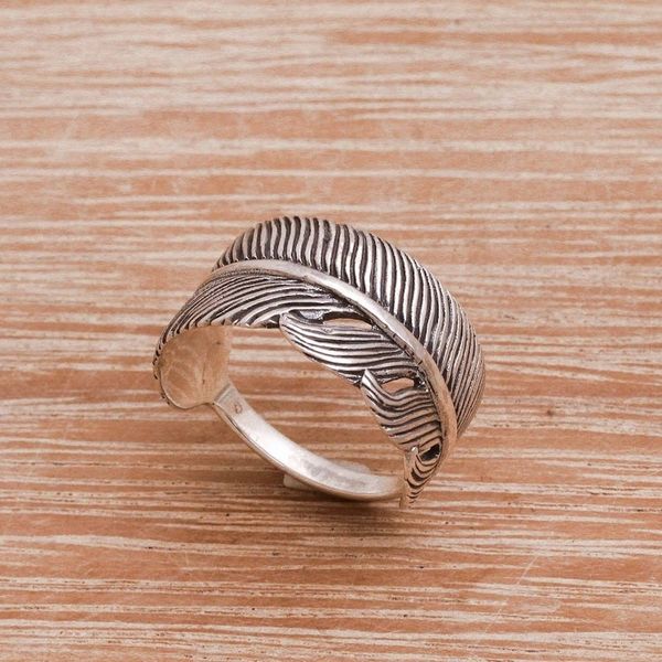 Alternate image for Handmade 925 Sterling Silver Feather Cocktail Ring Focused Feather