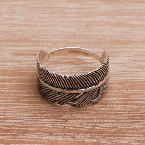 Alternate image for Handmade 925 Sterling Silver Feather Cocktail Ring Focused Feather