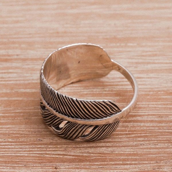 Alternate image for Handmade 925 Sterling Silver Feather Cocktail Ring Focused Feather