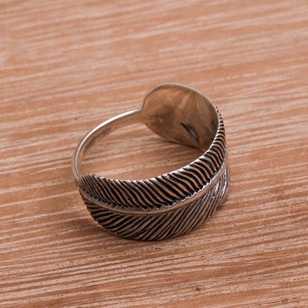 Alternate image for Handmade 925 Sterling Silver Feather Cocktail Ring Focused Feather