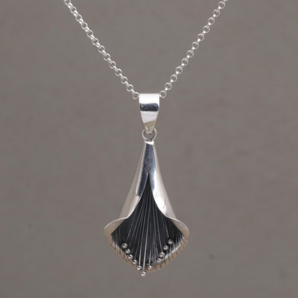 Artisan Crafted Trumpet-Like Flower Pendant Necklace 'Nature's Trumpet'