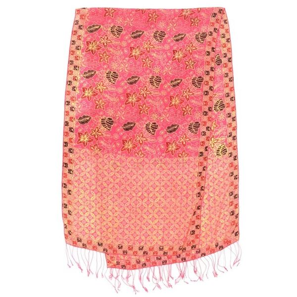 Alternate image for Batik Silk Shawl with Fuchsia Floral Motifs from Bali Kawung Plains in Fuchsia