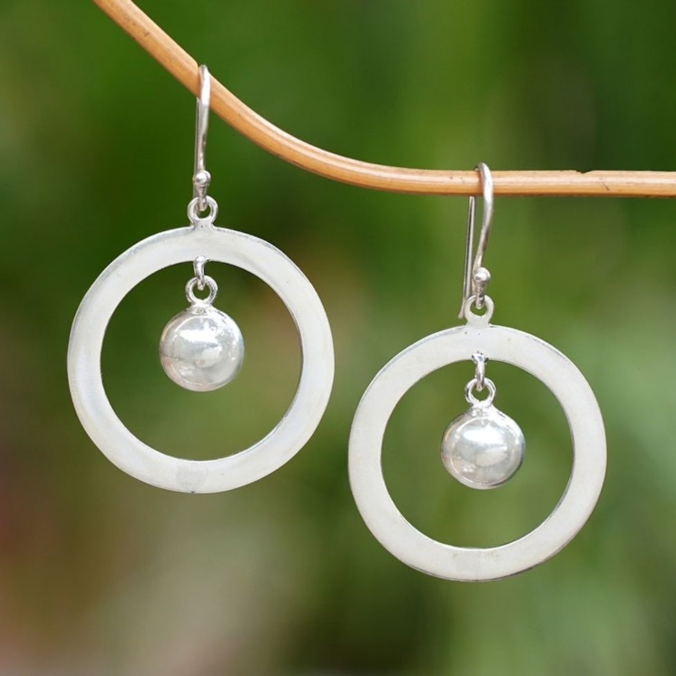 Sterling Silver Dangle Earrings from Indonesia 'Circles of Joy'
