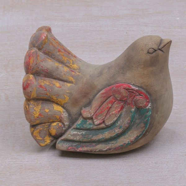 Alternate image for Hand Carved Suar Wood Antiqued Dove Sculpture from Bali Antique Dove