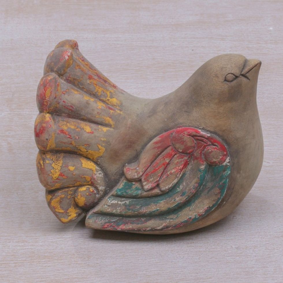 Hand Carved Suar Wood Antiqued Dove Sculpture from Bali 'Antique Dove'