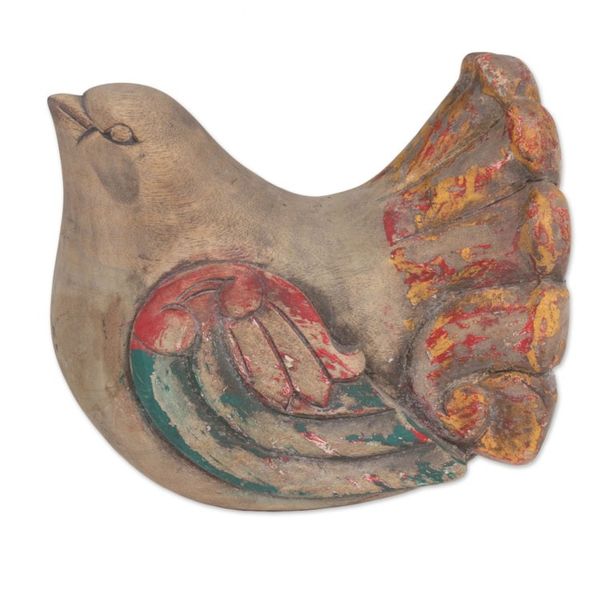 Alternate image for Hand Carved Suar Wood Antiqued Dove Sculpture from Bali Antique Dove
