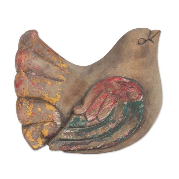 Alternate image for Hand Carved Suar Wood Antiqued Dove Sculpture from Bali Antique Dove