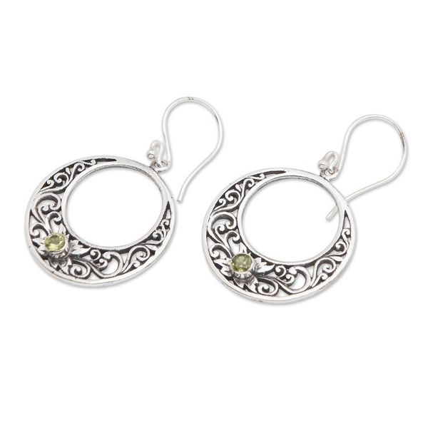 Alternate image for Peridot and 925 Sterling Silver Dangle Earrings from Bali Crescent Spirals