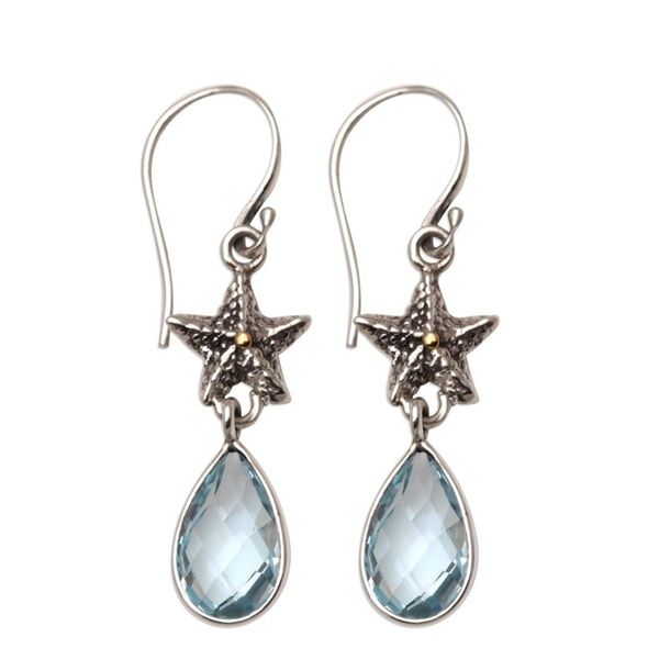 Alternate image for Handmade Blue Topaz Sterling Silver Starfish Dangle Earrings Starfish Drop