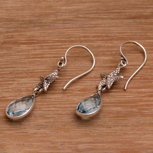 Alternate image for Handmade Blue Topaz Sterling Silver Starfish Dangle Earrings Starfish Drop