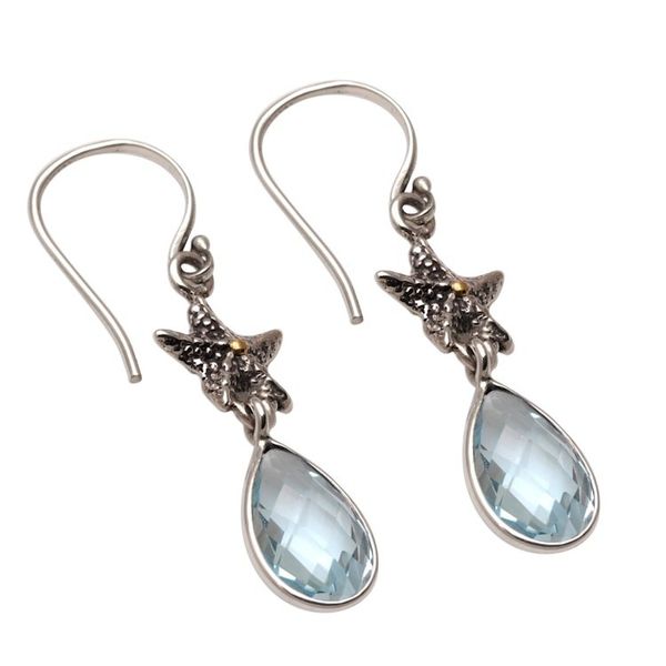 Alternate image for Handmade Blue Topaz Sterling Silver Starfish Dangle Earrings Starfish Drop