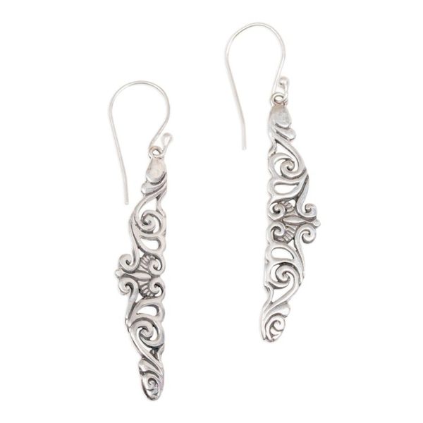 Alternate image for Hand-Crafted Sterling Silver Dangle Earrings from Bali Floral Tie