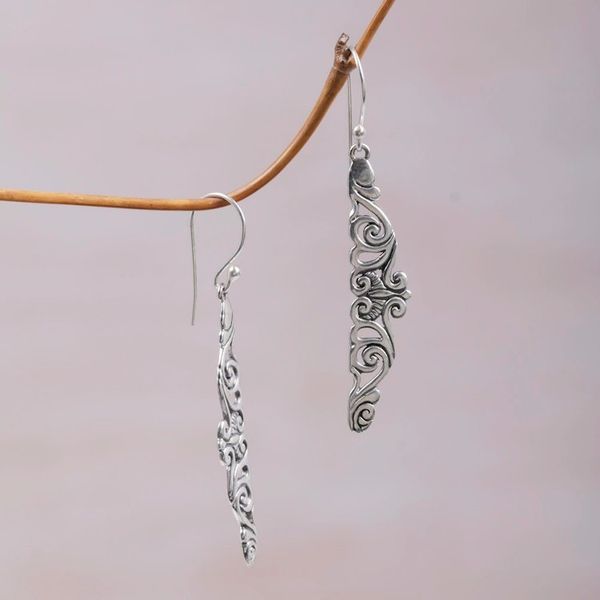 Alternate image for Hand-Crafted Sterling Silver Dangle Earrings from Bali Floral Tie