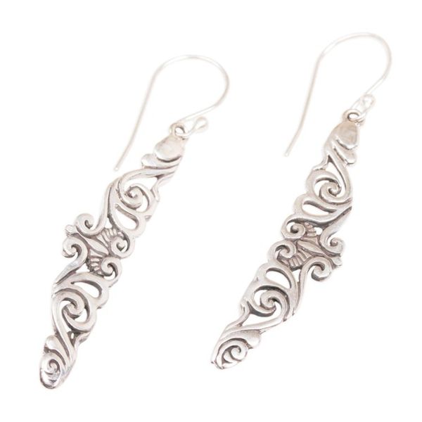 Alternate image for Hand-Crafted Sterling Silver Dangle Earrings from Bali Floral Tie