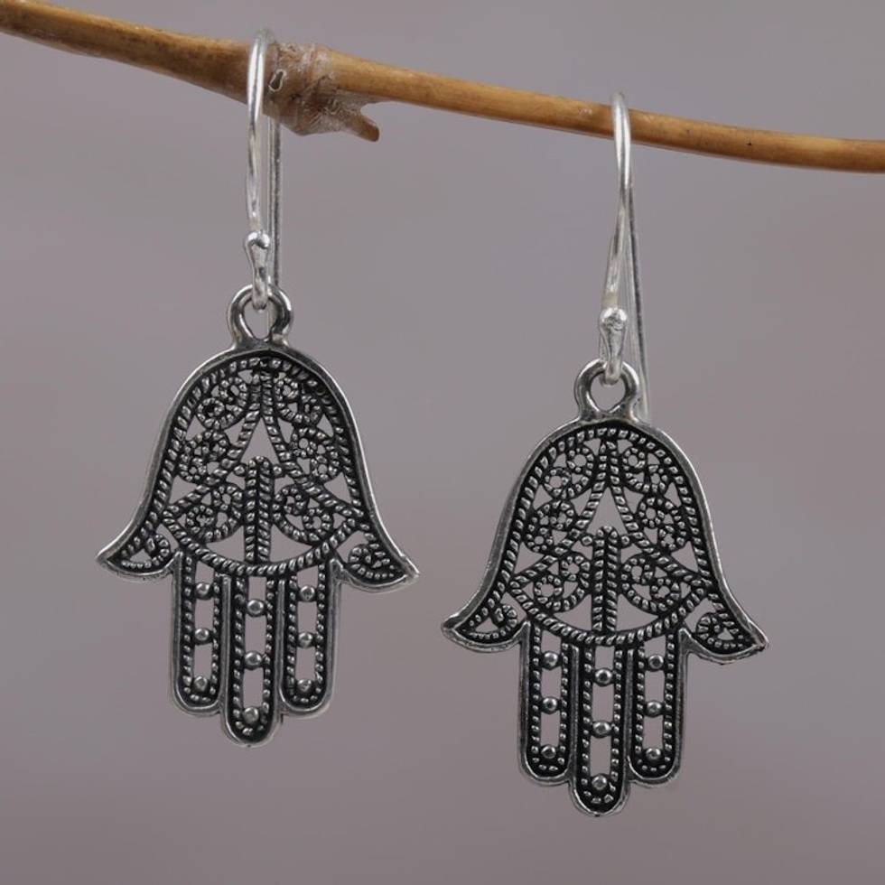 925 Sterling Silver Hamsa Dangle Earrings from Bali 'Holy Hamsa'