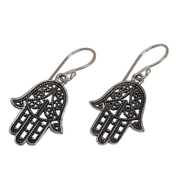 Alternate image for 925 Sterling Silver Hamsa Dangle Earrings from Bali Holy Hamsa