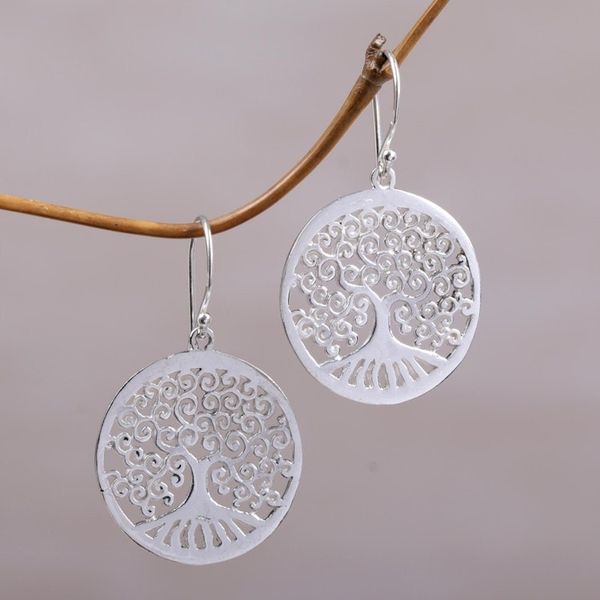 Alternate image for Sterling Silver Tree Shaped Dangle Earrings from Indonesia Delightful Trees