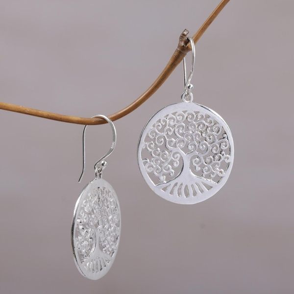 Alternate image for Sterling Silver Tree Shaped Dangle Earrings from Indonesia Delightful Trees