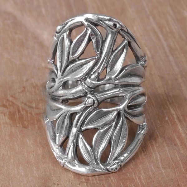 Alternate image for Hand Crafted Sterling Silver Openwork Ring from Indonesia Bamboo Shield