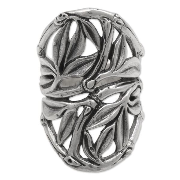 Alternate image for Hand Crafted Sterling Silver Openwork Ring from Indonesia Bamboo Shield
