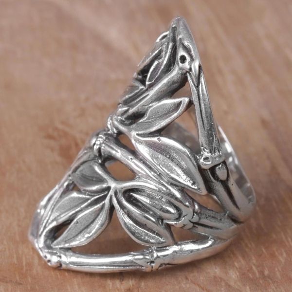 Alternate image for Hand Crafted Sterling Silver Openwork Ring from Indonesia Bamboo Shield