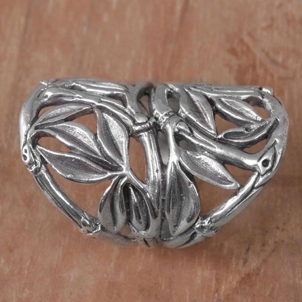 Alternate image for Hand Crafted Sterling Silver Openwork Ring from Indonesia Bamboo Shield
