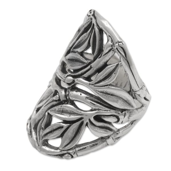 Alternate image for Hand Crafted Sterling Silver Openwork Ring from Indonesia Bamboo Shield
