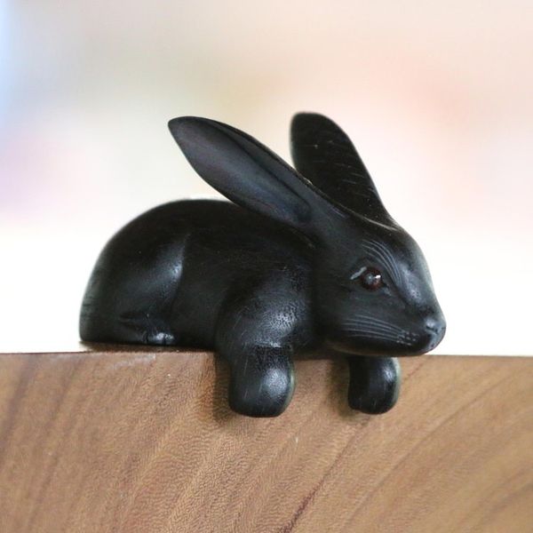 Alternate image for Handcrafted Suar Wood Rabbit Sculpture in Black from Bali Curious Rabbit in Black