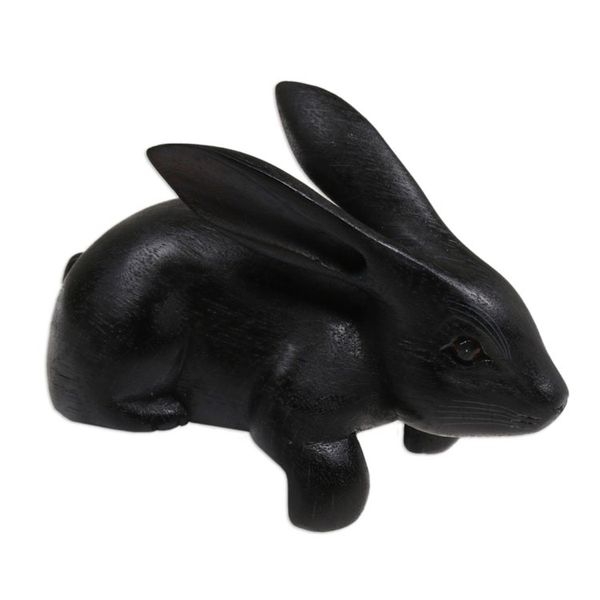 Alternate image for Handcrafted Suar Wood Rabbit Sculpture in Black from Bali Curious Rabbit in Black