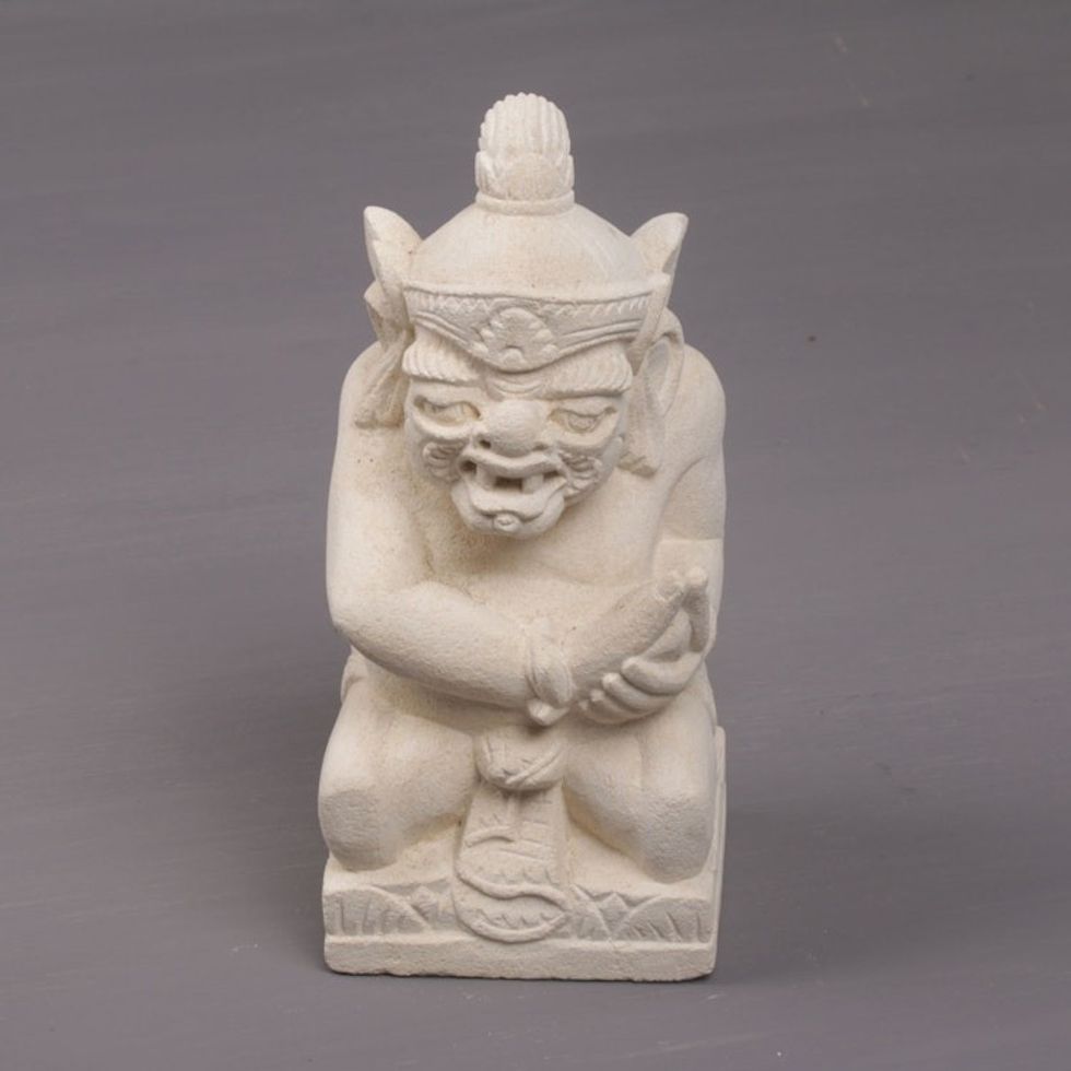Hand-Carved Sandstone Sculpture of Tualen from Bali 'Tualen'