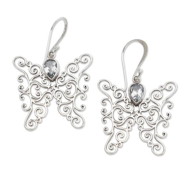 Alternate image for Blue Topaz and Sterling Silver Butterfly Earrings from Bali Butterfly Swirls