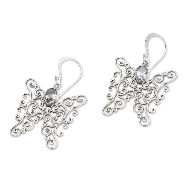 Alternate image for Blue Topaz and Sterling Silver Butterfly Earrings from Bali Butterfly Swirls