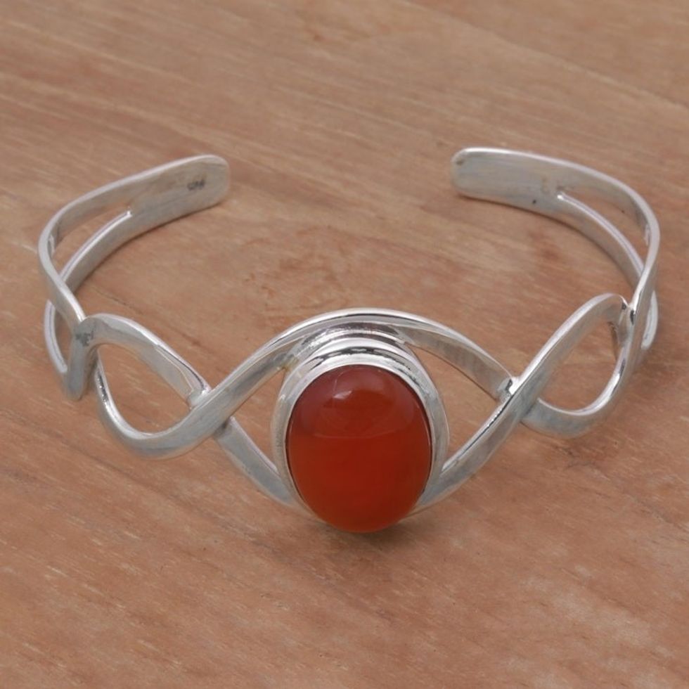 Carnelian and Sterling Silver Cuff Bracelet from Indonesia 'DNA in Scarlet'