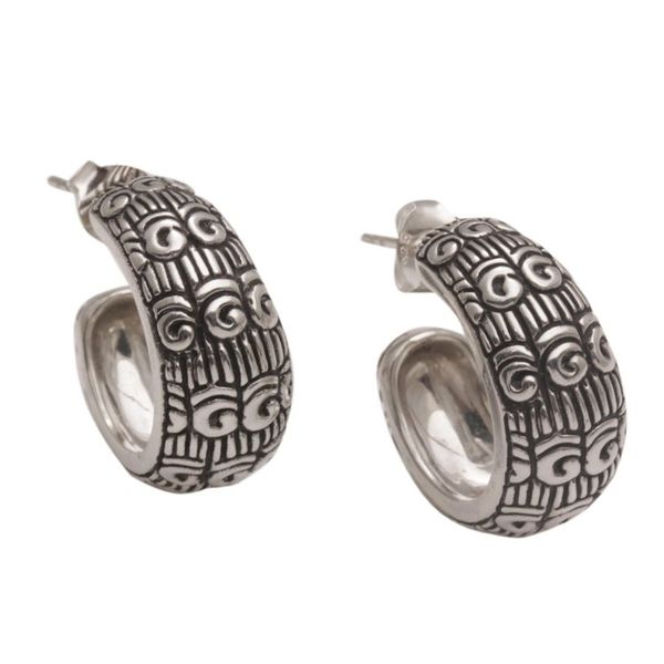 Alternate image for Samsi Motif Sterling Silver Half-Hoop Earrings from Bali Samsi Shrine