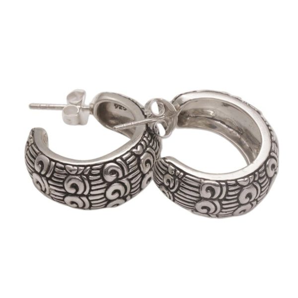 Alternate image for Samsi Motif Sterling Silver Half-Hoop Earrings from Bali Samsi Shrine