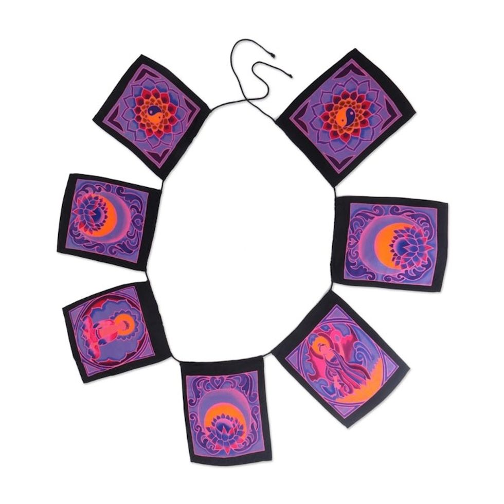 Floral Buddha Batik Rayon Wall Hanging from Bali 'Lotus Heritage'