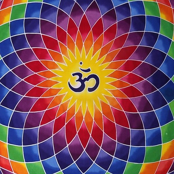 Alternate image for Colorful Om Batik Rayon Wall Hanging from Bali Om Dream in Black