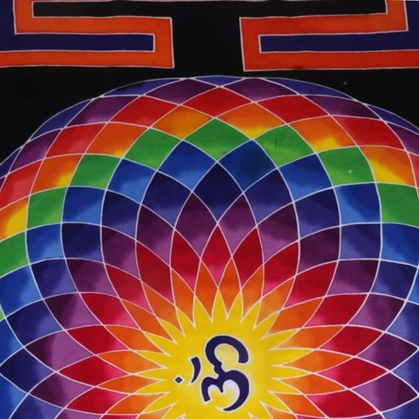 Alternate image for Colorful Om Batik Rayon Wall Hanging from Bali Om Dream in Black