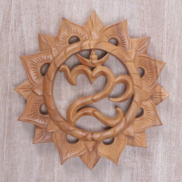 Alternate image for Hand Carved Suar Wood Wall Hanging Sanskrit Om Sunnyside Om