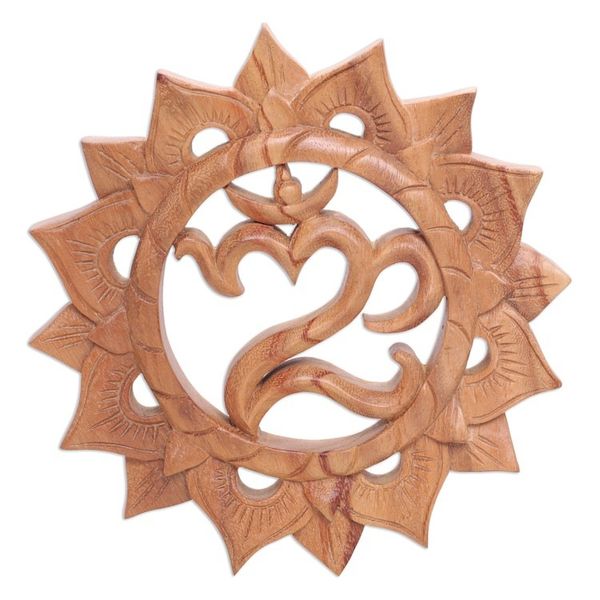 Alternate image for Hand Carved Suar Wood Wall Hanging Sanskrit Om Sunnyside Om