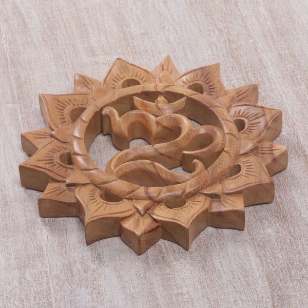 Alternate image for Hand Carved Suar Wood Wall Hanging Sanskrit Om Sunnyside Om
