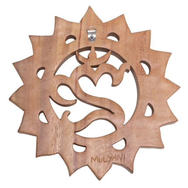 Alternate image for Hand Carved Suar Wood Wall Hanging Sanskrit Om Sunnyside Om